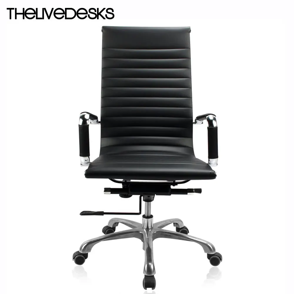 

Thelivedesks Height Adjustable Black Leather High Back Ergonomic Conference Chair with Armrests