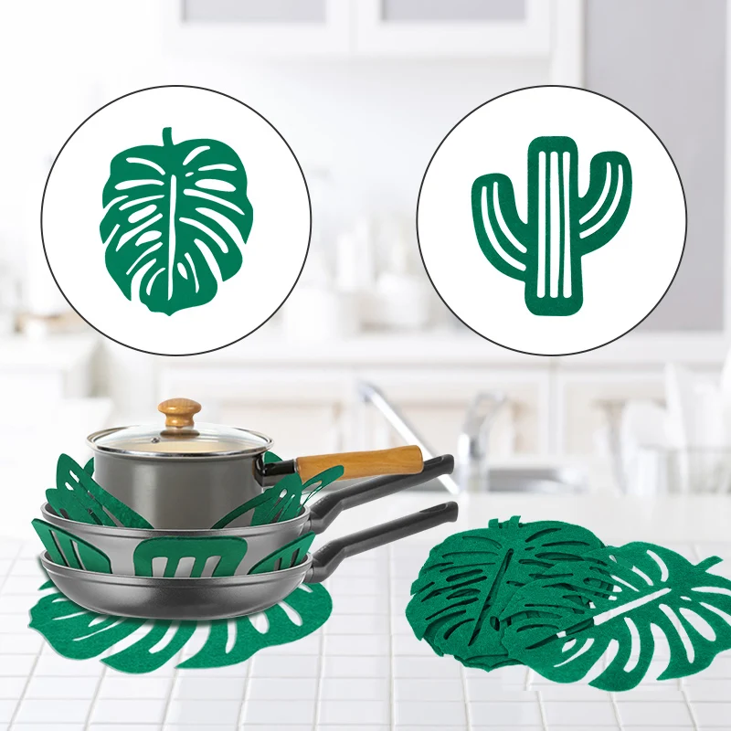 

24pcs Pots Pans Separator Palm Leaves Cactus Shape Scratchproof Protectors For Table Pots And Pans Separator Placemat Protector
