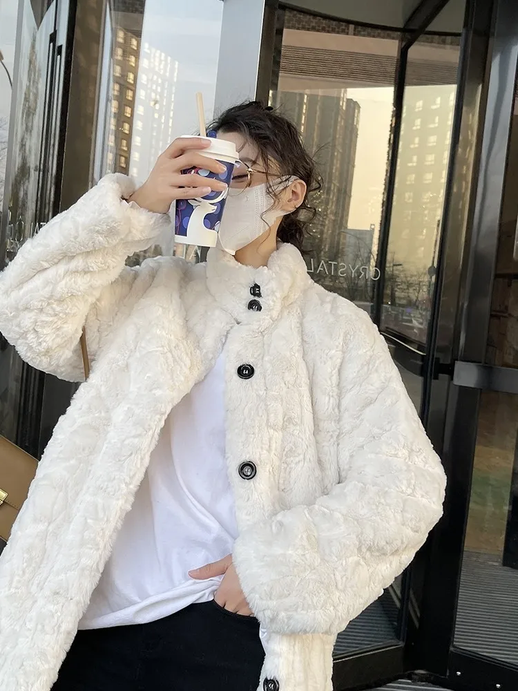 Mingmingxi Warm Faux Fur Coat Women Lambswool Long Jacket Loose Oversized Sheep Fur Jacket Casual Outwear Winter Fall 2022