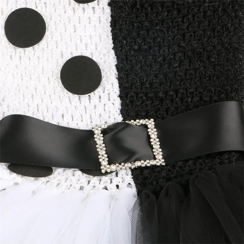 Новинка 2022 платье-пачка Cossky Cruella для девочек черно-белый костюм ведьмы косплея