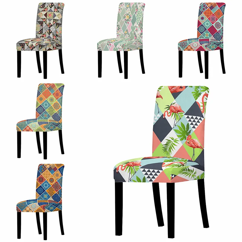 

Plaid Print Elastic Dining Chair Cover Removable Spandex Office Chair Cover All Inclusive Spandex Computer Chair Home Decor