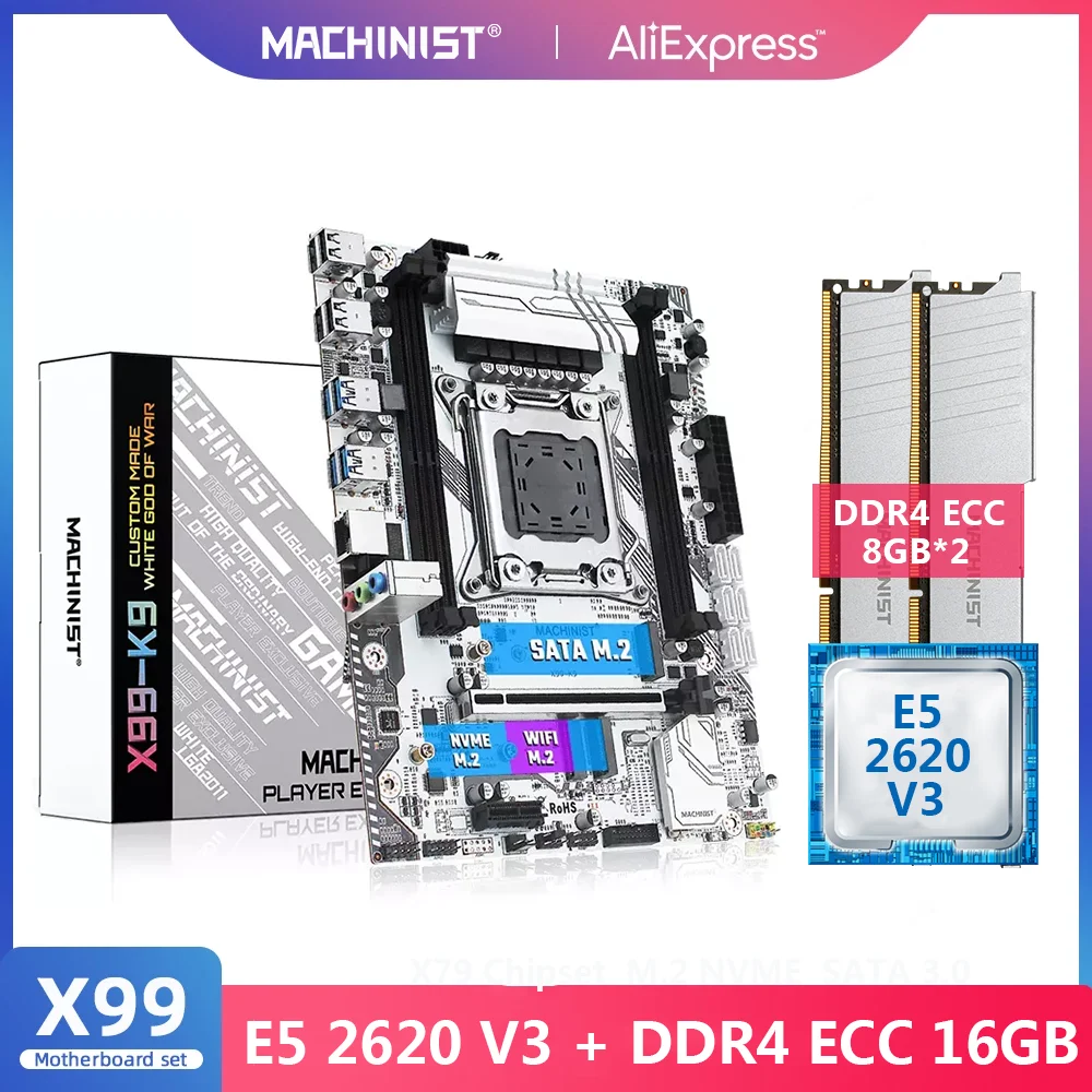 

MACHINIST X99 набор материнских плат с процессором Xeon E5 2620 V3 CPU LGA 2011-3 16G(2*8) DDR4 ECC RAM Memory M.2 NVME ATX X99 K9