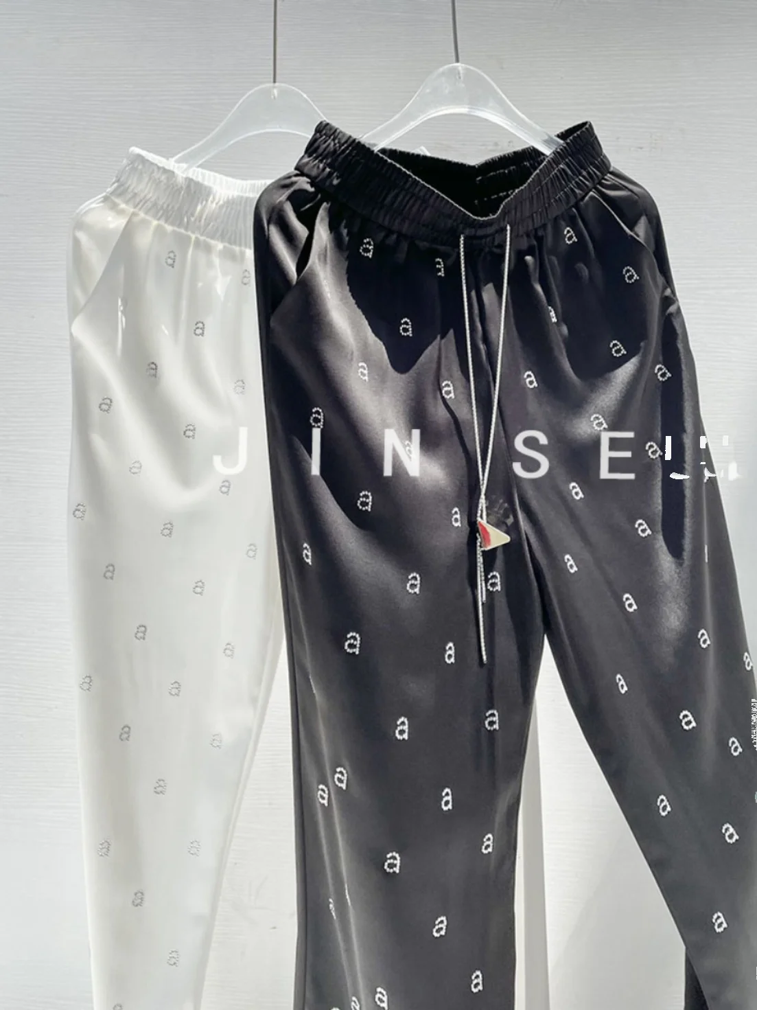 Ацетатные атласные брюки высокого качества с широкими штанинами для женщин