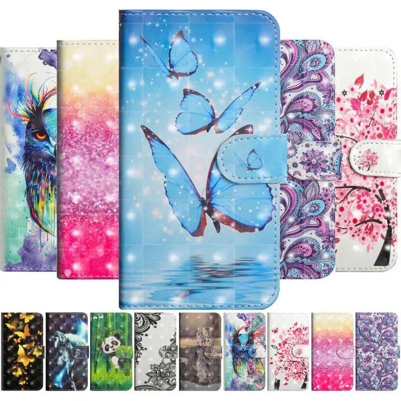 

Cute Butterfly Cat Tiger Case For Huawei Mate 20 P20 Lite P30 Pro P Smart Plus 2019 2018 Wallet Card Slot Flip Case E24G