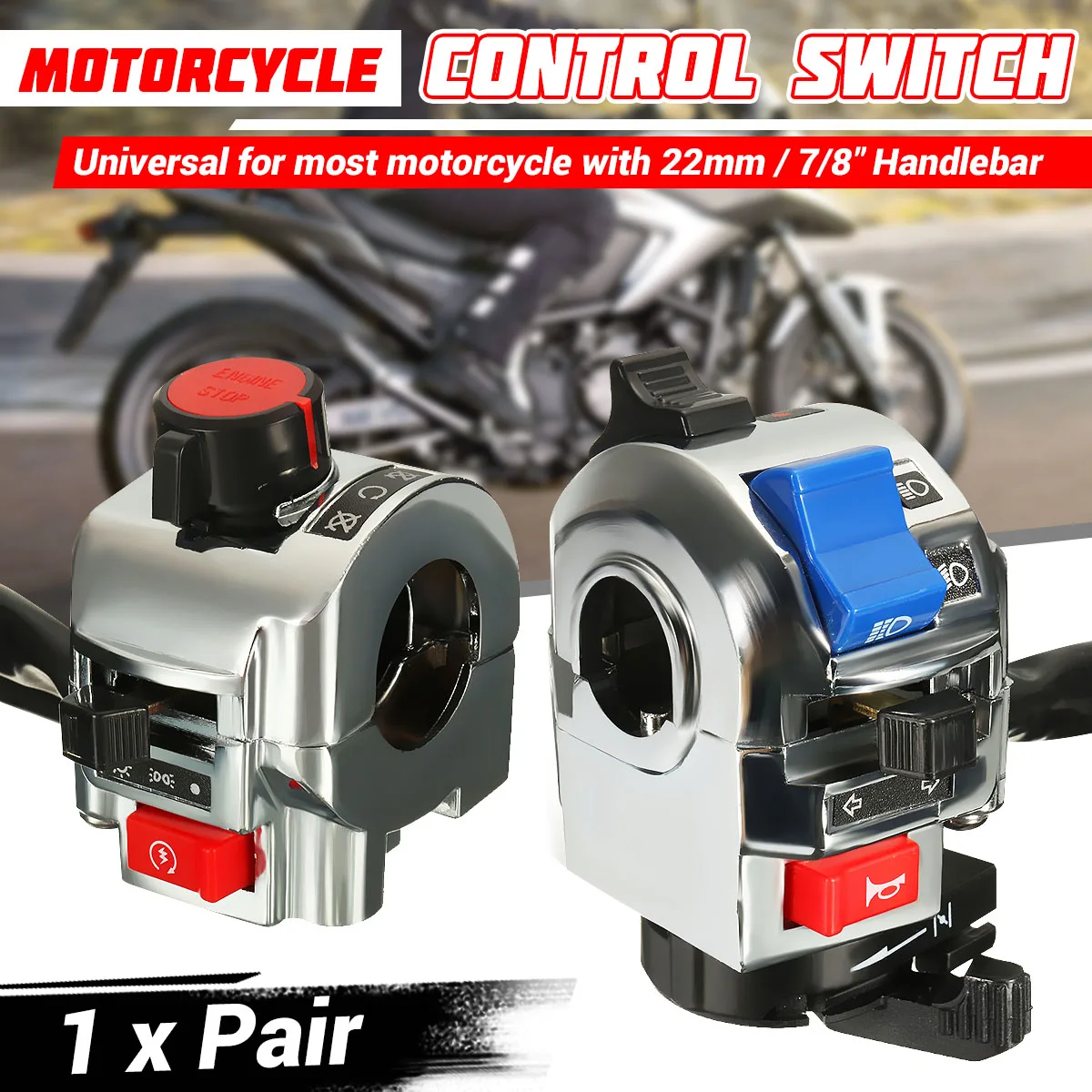 

2PCS 12V 22mm 7/8" Universal Motorcycle Horn Turn Signal Light Lamp Headlight Ignition Switch Handlebar Control Switches