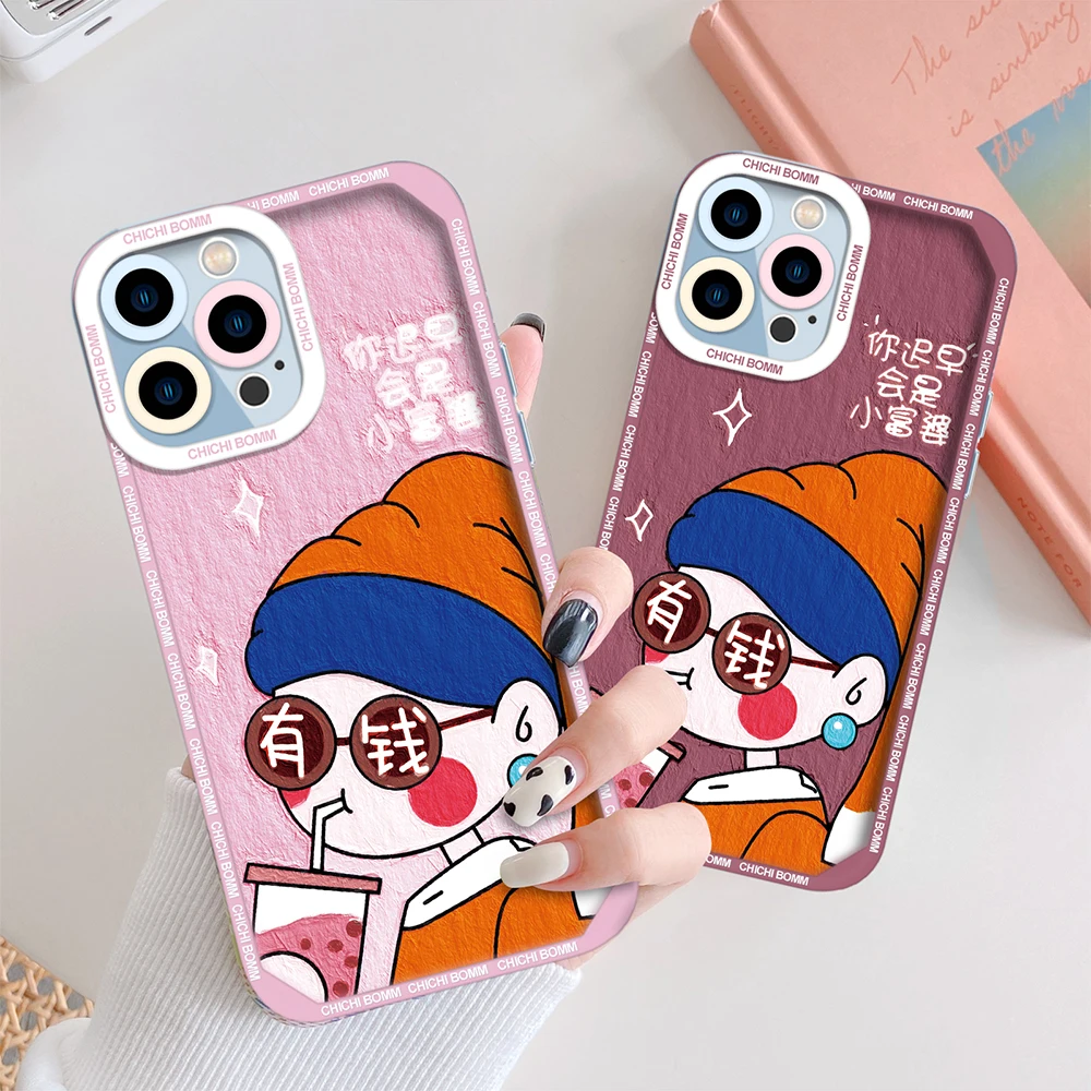 

Funny Girl Cartoon Phone Case for iPhone 13 12 Mini 11 Pro Max XS X XR 7 8 Plus SE 2020 Transparent Soft TPU Silicone Funda Capa