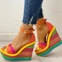 platform wedges rainbow sandals cover heel super high heel with butterfly knot 2022 summer fashion leisure woman sandals shoes