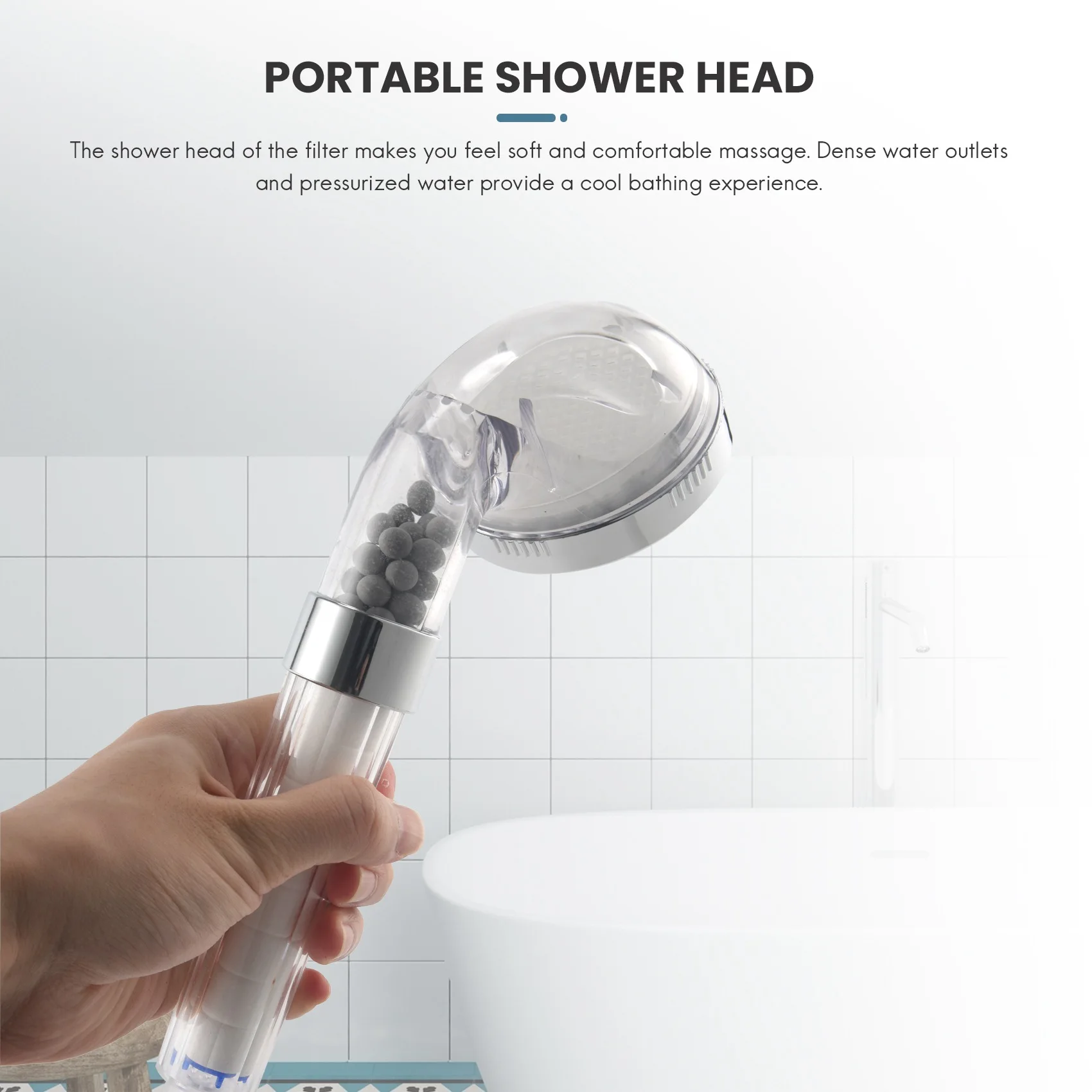 

1 Set Negative Ions Bathroom Handheld Shower Water Saving Head Set with 3 Filters High Pressure Portable Shower Head Hand Shower