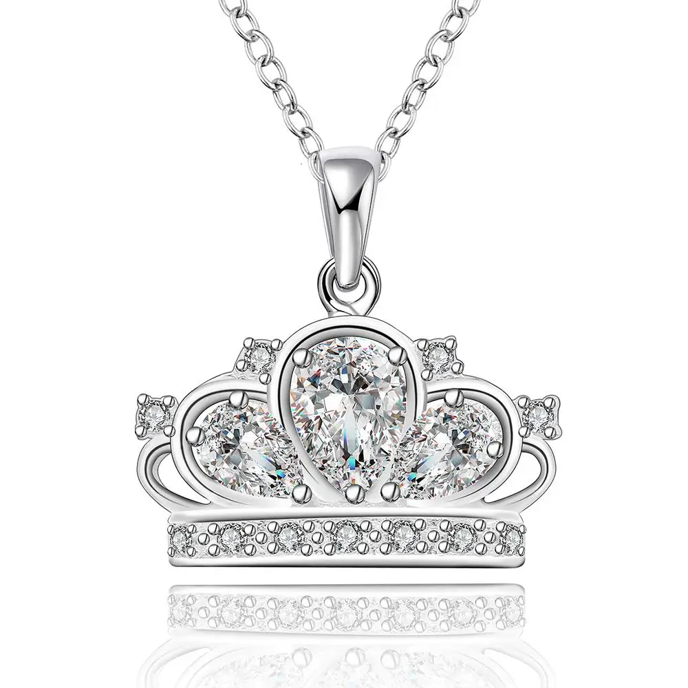 

Stylish Crown Shaped Zircon Silver Necklace