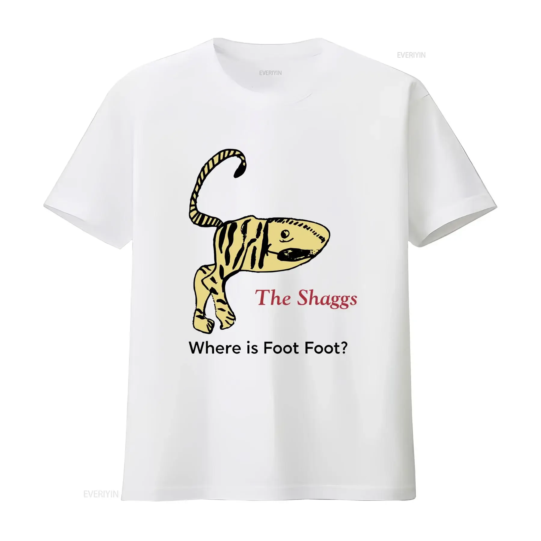Фото Футболка The Shaggs Where Is Foot, все размеры от S до 5XL, LL776, винтажная, с эффектом потертости, универсальный топ для повседневной носки, стильная мужская модель, слегка свободного кроя. №1