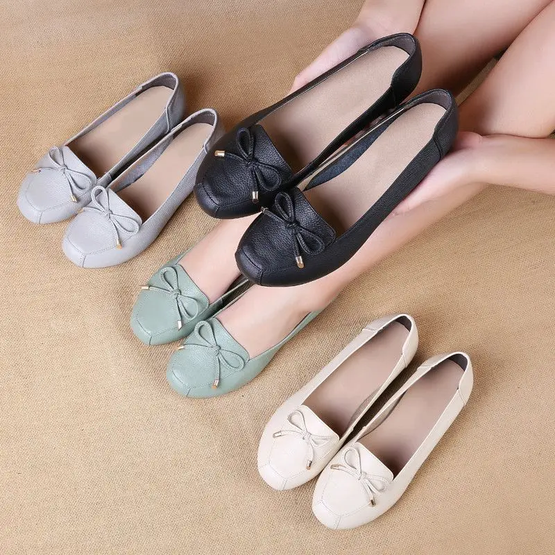 handmade leather ballet flats for women boat shoes big size 42 mother moccasins woman green summer flats lady loafers nice shoes