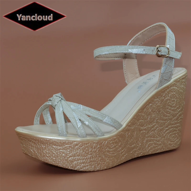 

Туфли женские повседневные, высокий каблук 11 см, пляжные сандалии на платформе, для офиса, на танкетке, небольшие размеры 32-43, лето 2022