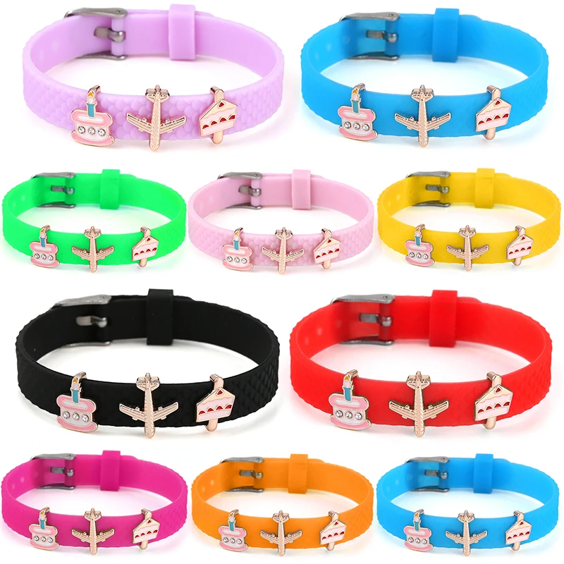 Эластичный браслет из силиконовой резины 10 мм с подвесками на день рождения