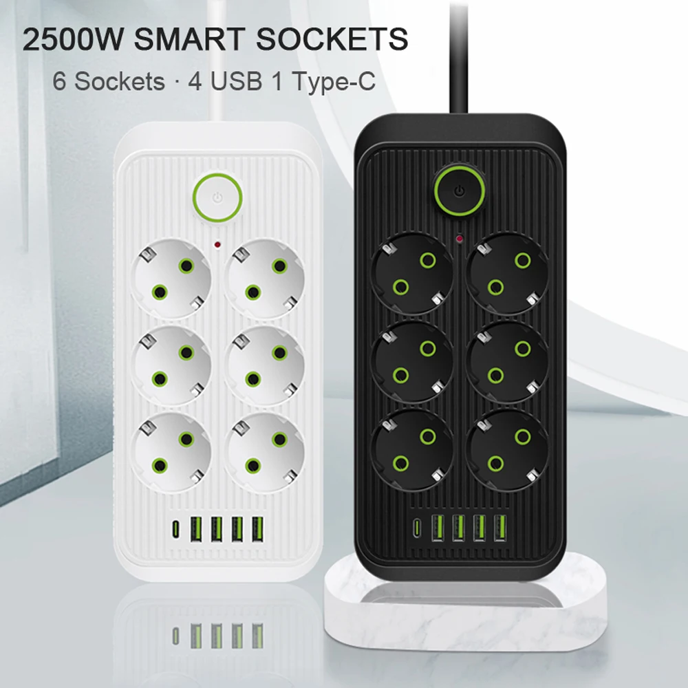 Сетевой удлинитель с европейской вилкой и защитой от перегрузки портами USB Type-C