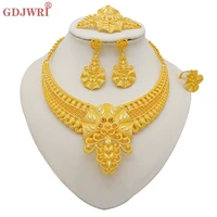 fashion dubai gold color jewelry sets for women luxury necklace earrings bridal african wedding ornament wife gifts rings party