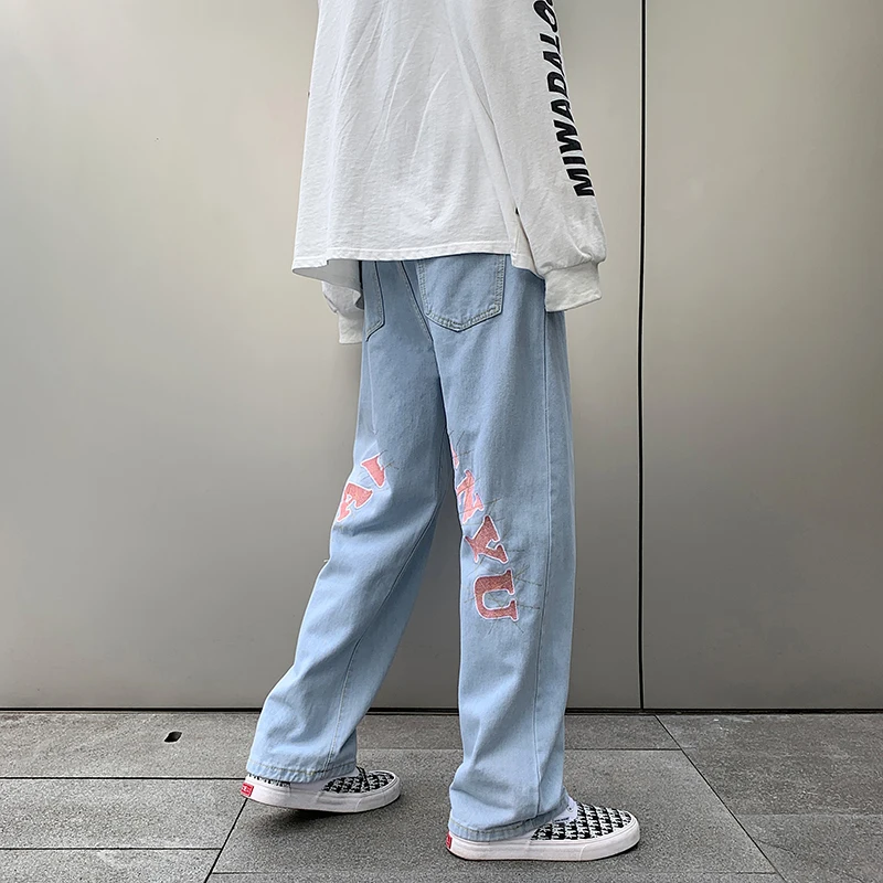 Men's Traf High Street Printed Black Slim Jeans Y2K Clothes Streetwear Straight Pants Wide Leg Jeans Hip-hop Trousers For Men