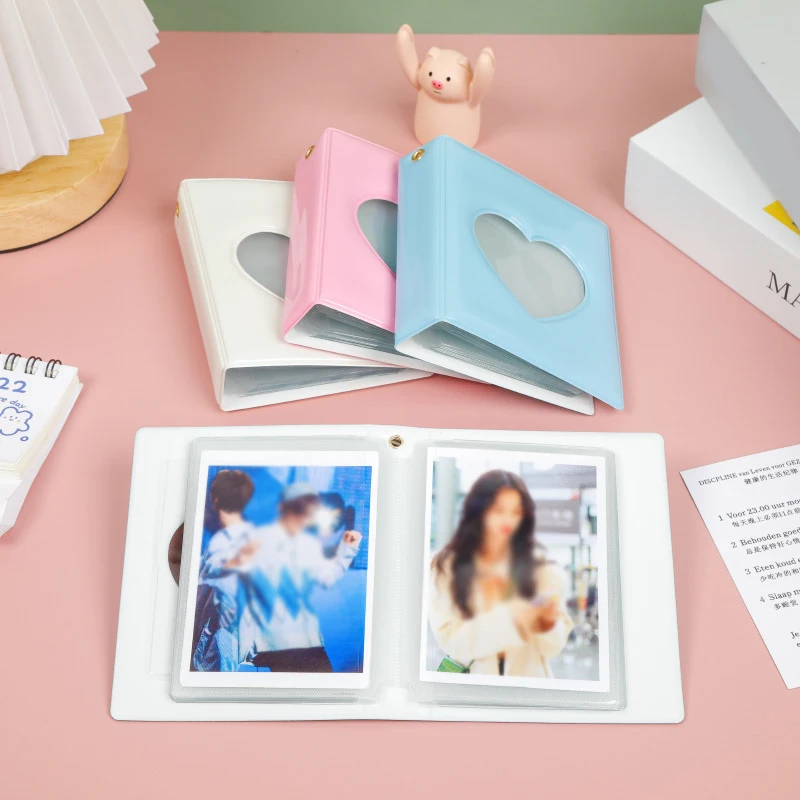 

Трехдюймовый альбом, однотонный подвесной альбом с цепочкой, ажурный альбом в форме сердца, держатель для фотокарт, пыленепроницаемый деко...