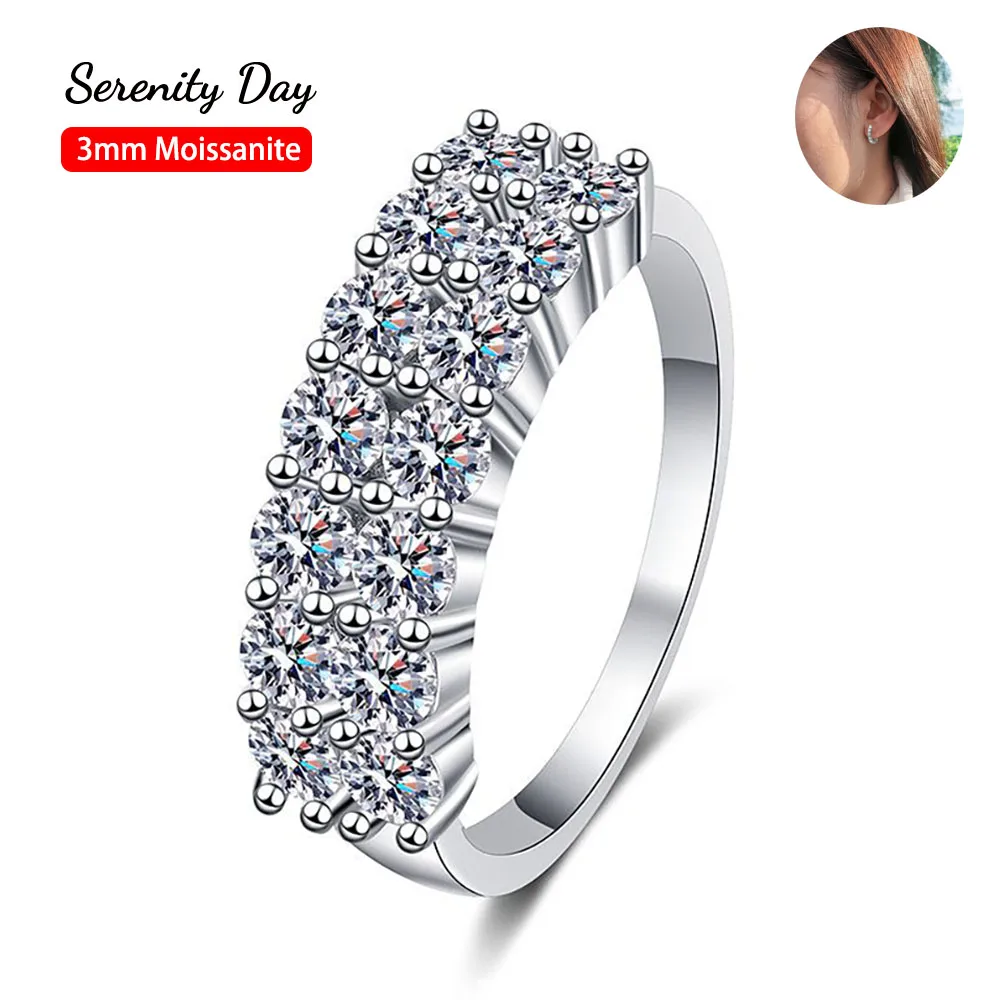 

Sereny Day S925 Sterling Silver Plate Pt950 D Color 3MM 1.4 Carat Moissanite Double Row Ring High-end Fine Jewelry For Wholesale