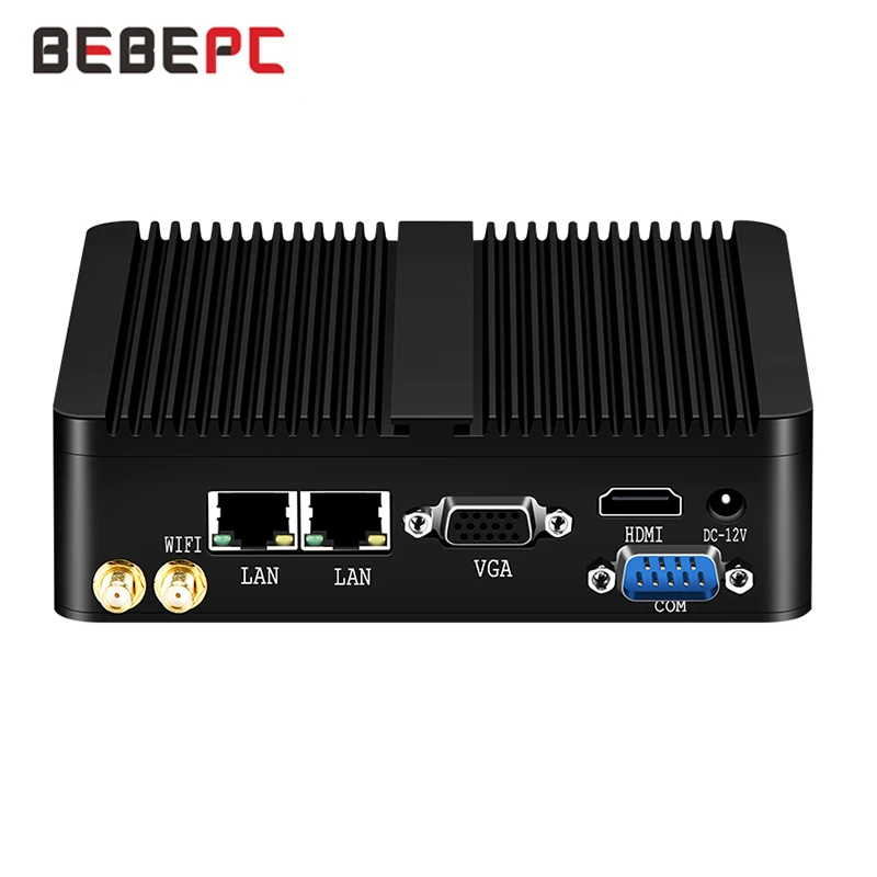 BEBEPC Industrial Fanless Mini PC Celeron J1900 N2930 J1800 HTPC Dual LAN &COM Gigabit Windows 10 Linux Mini Computer HD WIFI