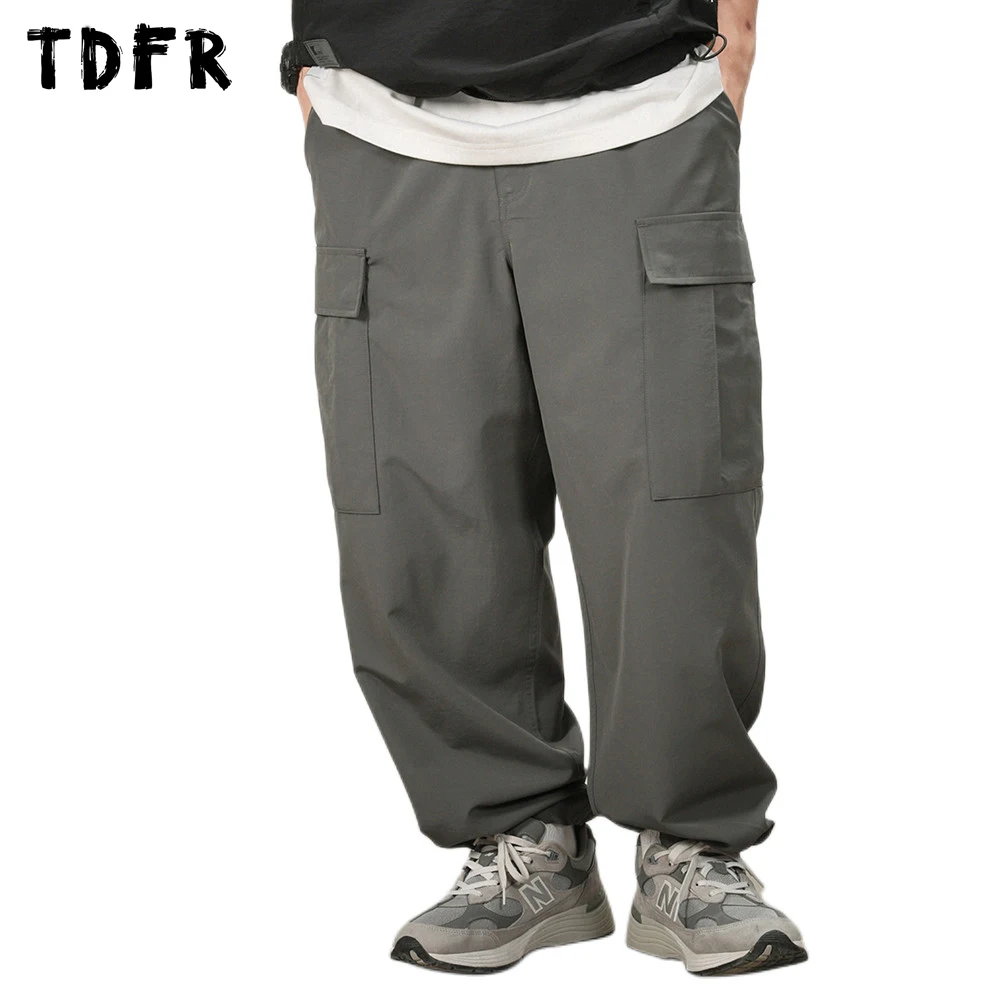 

Pocket Cargo Pants Mens Casual Trousers Safari Style Elastic Waist Wide Leg Pants Solid Color Men