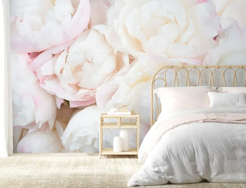 

Soft Peony Wallpaper Peel and Stick | Romantic Floral Bouquet Wall Mural | Bunch Bright Flower Wallpaper
