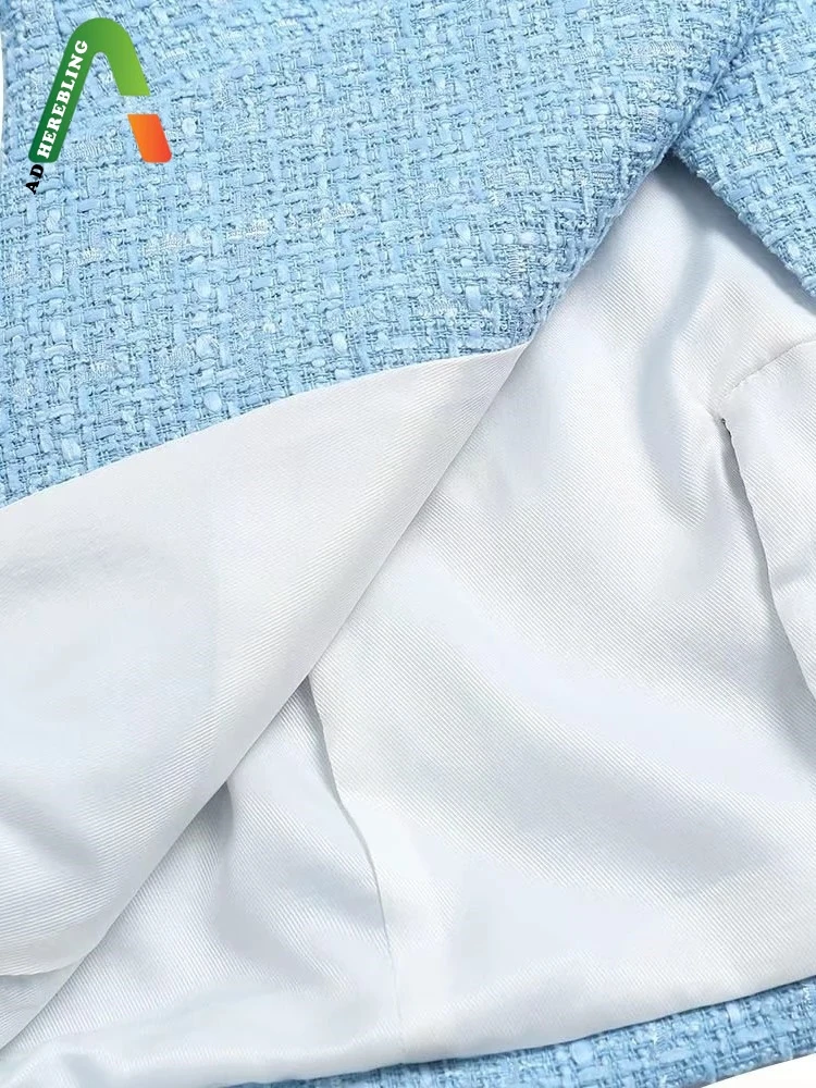 Женские повседневные куртки Adherebling весенние синие твидовые пиджаки с длинным