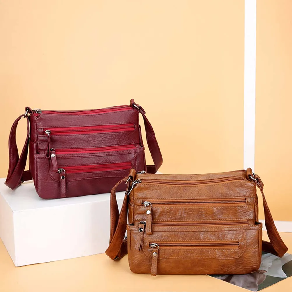 

Fashion Retro Women Multi-pocket Shoulder Bag Soft Leather Mother Messenger Bag for Women Fashionable Decoration