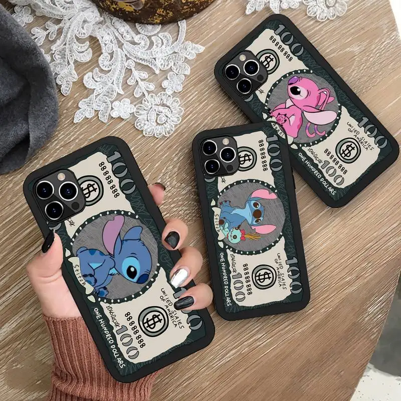 

Cute Cartoon Disney stitch Dollars Phone Case for iphone 13 12 11 Pro Mini XS MAX 8 7 Plus X SE 2020 XR Silicone Soft cover