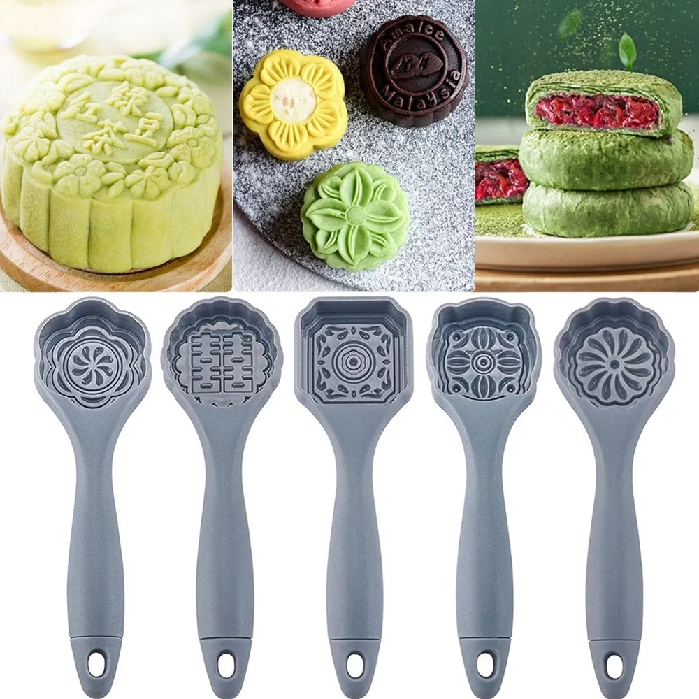 

5Pcs Moon Cake Mold Set Non-stick Cake Printing Mold Mid-Autumn Festival DIY Hand-pressed Fondant Decoration Tool