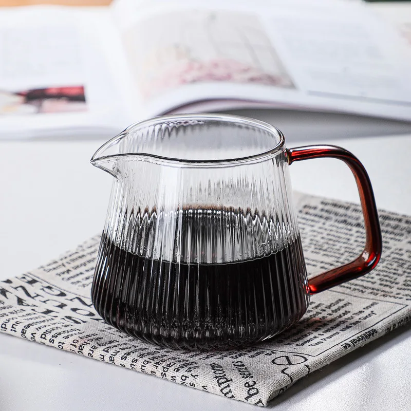 

Vertical Striped Coffee Pot Glass Coffee Kettle V-shaped Spout Coffee Teapot Practical Coffeeware About 350ml/500ml Reusable