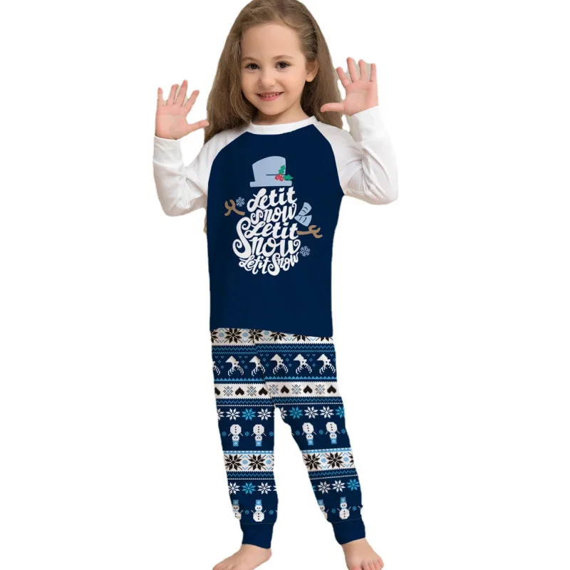 2022 Xmas Festive Homewear Two-piece Christmas For Family Clothing Suit Blue Print Christmas Set Family images - 6