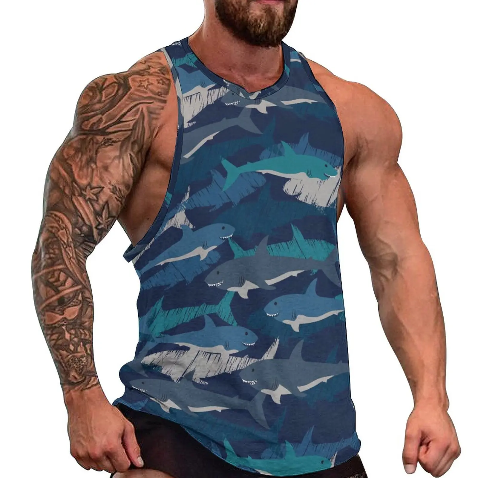 

Shark Print Tank Top Males Abstract Sharks Design Streetwear Tops Summer Workout Custom Sleeveless Vests Big Size 4XL 5XL