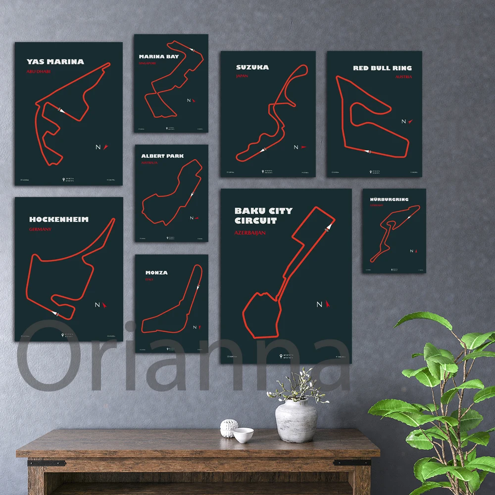 Карта гоночной трассы Portimao | Карта трассы F1 Nurburgring | Gp Португалия, схема города Баку, карта гоночной трассы, настенные художественные принты, подарок