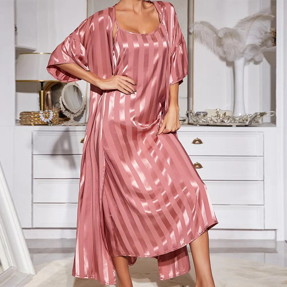 Summer Robe New Pajamas Women's Underwear Artificial Silk Casual Comfortable Suspender Skirt Nightgown Home Wear Two-Piece Set