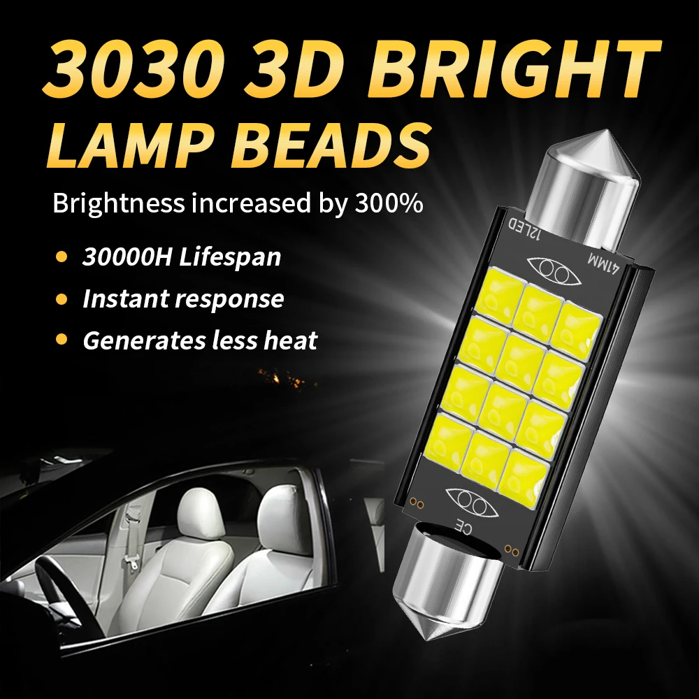 1pcs 3030 Festoon C5W Led Bulbs 31mm 36mm 39mm 41mm Canbus Auto Interior License Plate Light Dome Lamp Reading Lights 12V White |