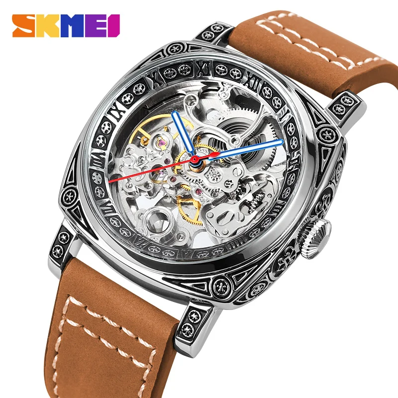 

SKMEI Top Brand Luxury Leather Strap Mens Automatic Watches Simple Mechanical Wristwatch Male Waterproof Clock reloj hombre 9271