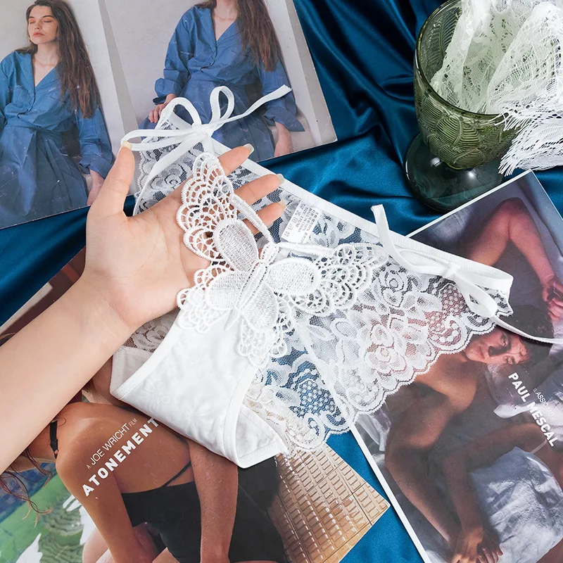 

Sexy White Lace Women's Panties Thin Transparent Underwear Net Yarn Briefs Hollow Out Erotic Lingerie Temptation Underpants Sale
