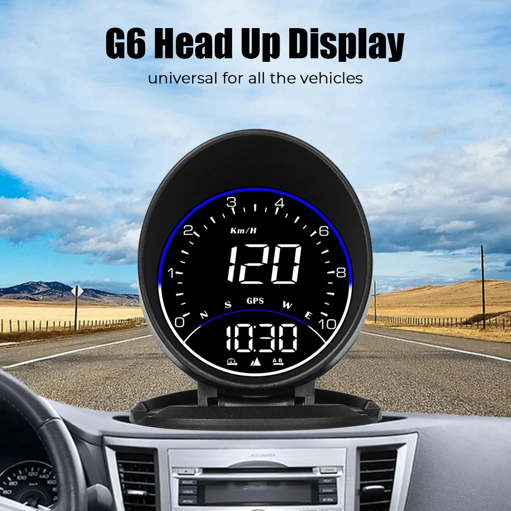 

Digital Clock Altitude Meter G6 HUD GPS Compass Car Head Up Display Speedometer Mileage RPM MPH With Ambient Light Alarm Set