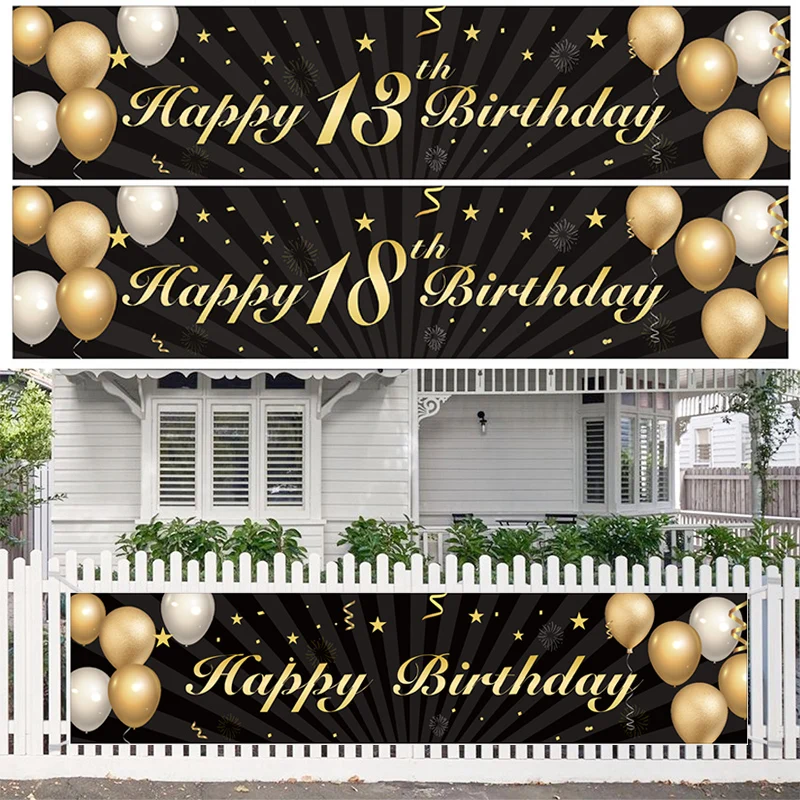 

Black Gold Happy Birthday Banner Balloon Flag Adult 18th 30th 40th 50thBirthday Party Decoration Supplies Bunting Anniversary