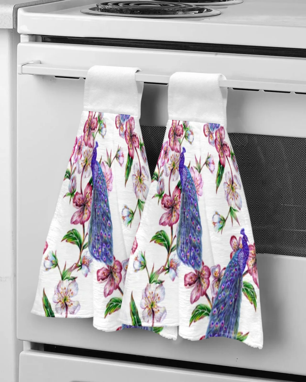 Peacock Bird Sakura Floral Hand Towel For Child Absorbent Microfiber Kitchen Towel Tableware Cleaning Towel Kitchen Tools