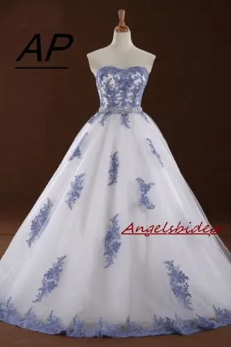

ANGELSBRIDEP White And Blue Quinceanera Dresses Sweaheart Vestido 15 Anos Appliuqes Party Gown Formal Debutante Gowns Cheap