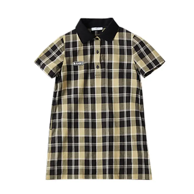 

Girls' Plaid Short-Sleeved Dress Summer Children's Clothing Literary Academy Princess Dress Medium and Large Children's Dress