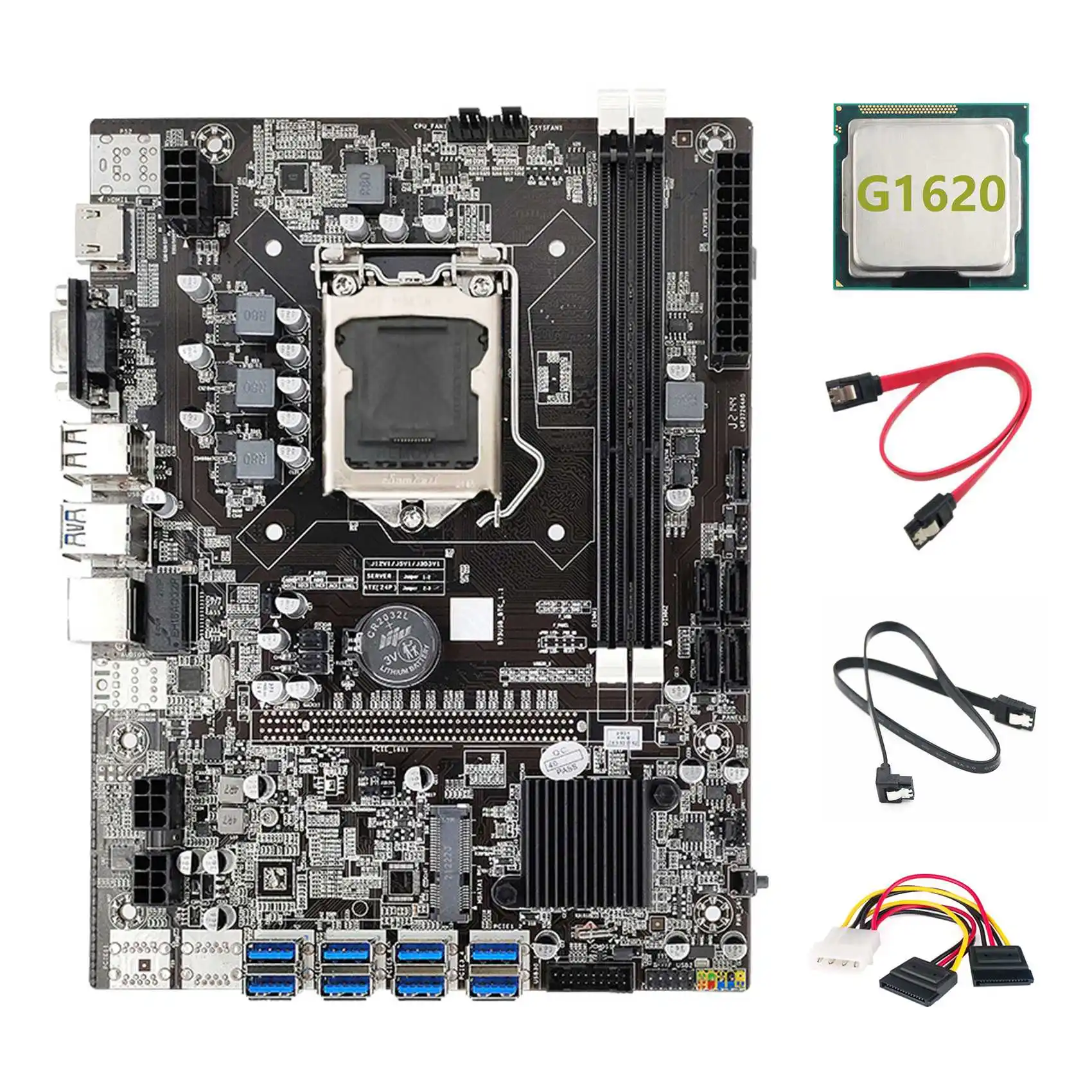 

B75 ETH Mining Motherboard 8XUSB Adapter+G1620 CPU+2XSATA Cable+4PIN to SATA Cable LGA1155 B75 USB Miner Motherboard