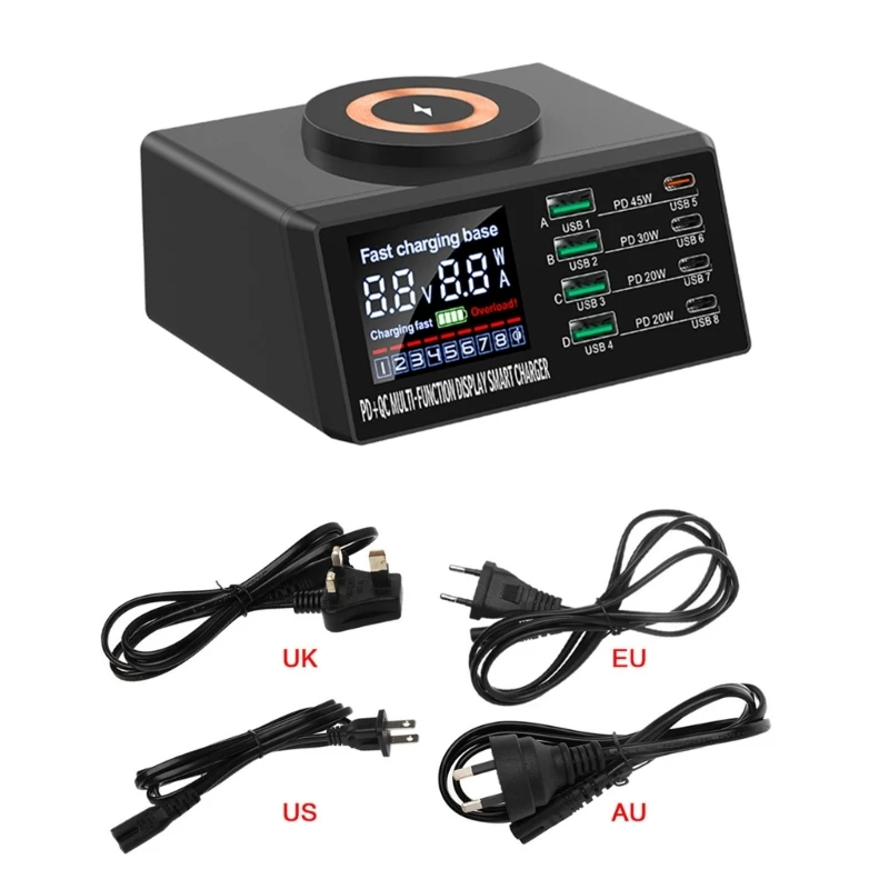

R91A Fast-Charging Base 110W USB Charger Adapter Wireless Charger QC3.0 Type-C PD Charger Dock Station Stand US/EU-UK-AU Plug