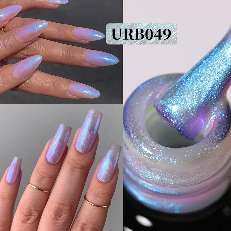 

UR SUGAR Aurora Rubber Gel Nail Iridescent Pearl Effect Metallic Mirror Nails Manicure Soak Off UV LED No Wipe Top Coat Base Gel