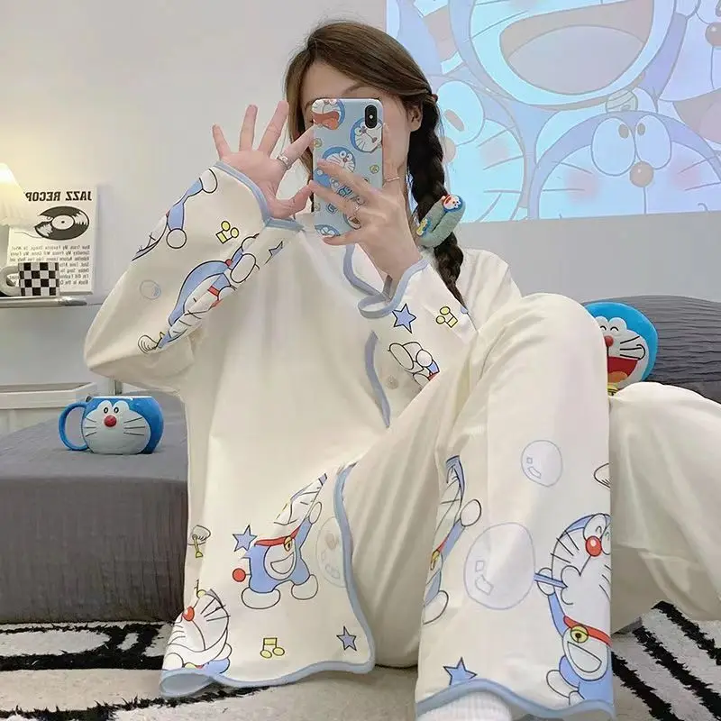 

Kawaii Pijamas Set 2 Pieces Long Sleeve Homesuits for Young Girls Women Pyjama Spring Thin Loungwear Casual Female Clothes Ins