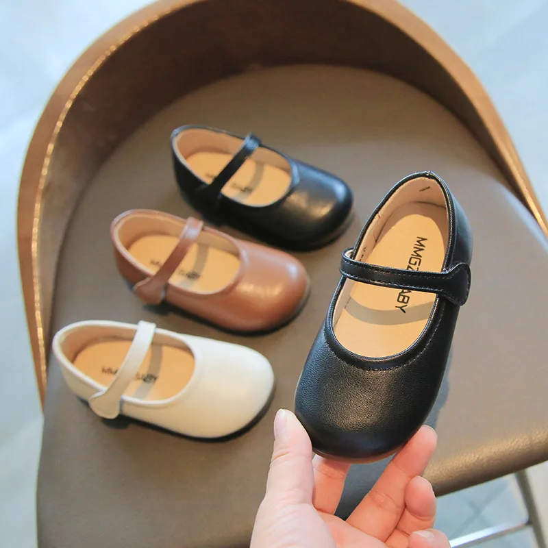 

Simple Baby Girls Leather Shoes Spring Retro Kids Princess Shoes Soft Sole Anti-skid Casual Single Shoes School Party Flars 1-6y
