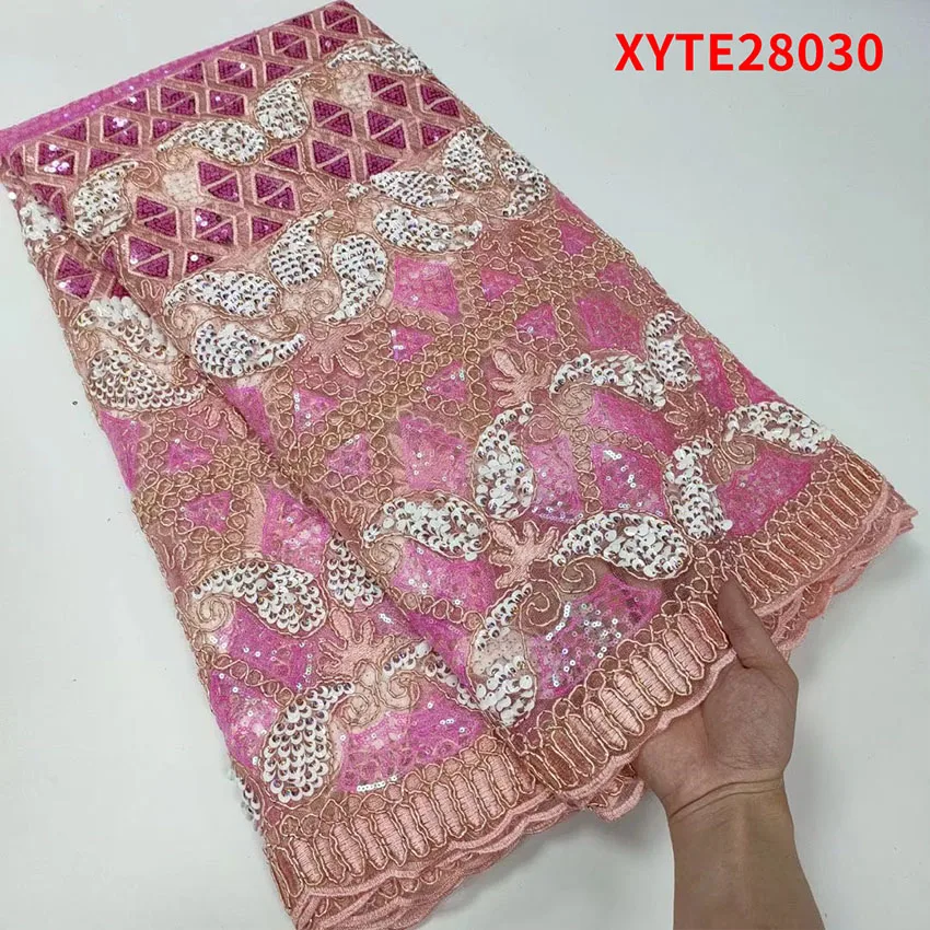

Colorful African French Sequins Fabric Ankara Breathable Lace For Womam Party Dress Textiles XYTE28030