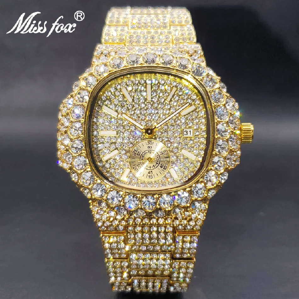 

Top Brand Iced Out Automatic Date Watch For Men Luxury Full Diamond Watch Hip Hop Gold PP 5711 Designer Luminous Male Wristwatch