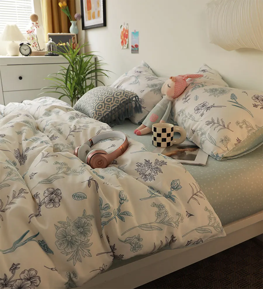 

Rustic pastoral plant bedding set,nordic country cotton twin full queen king home textile flat sheet pillow case duvet cover